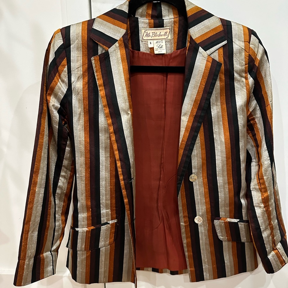 Vintage 1960’s Mr. Blackwell striped blazer 100% silk (Sz 6) - Picture 12 of 14